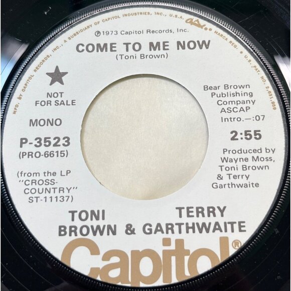 Toni Brown Terry Garthwaite Come to Me Now 45 Vinyl Promo 70s Pop Capitol 3523 - Picture 1 of 6